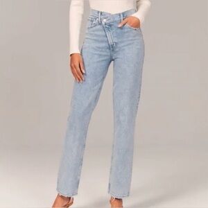 NWT Abercrombie Fitch Dad High Rise Curve Love Light Jeans Women 35x20 Long Tall